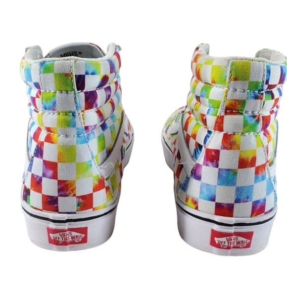 Vans Comfycush Sk8 Hi Sneaker Festival Shoe Rainbow Tie-Dye Checker Sz 10.5 12 - Picture 13 of 16